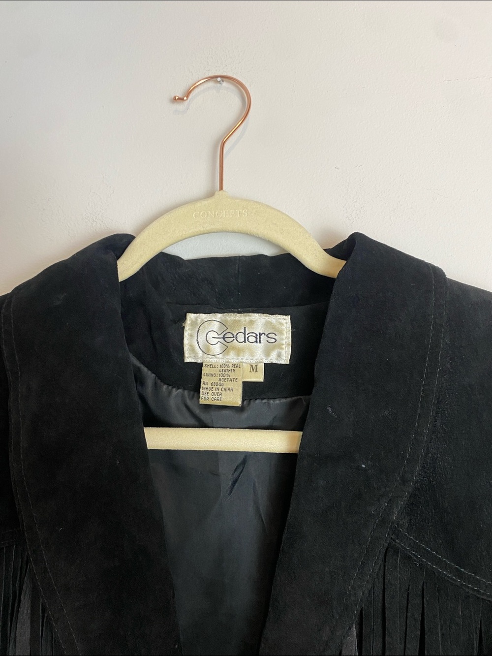 Vintage Cedars Black Fringe Suede Leather Cropped Cowgirl Collared Coat Size M - Picture 3 of 7